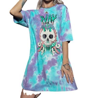 China New Style Anti-wrinkle Long Sleeve Desgin Loose Tie Dye Round Neck T-shirt Dress for sale