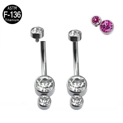 China Fashion TRENDY Body Jewelry Piercing Titanium 14g Swell Button Naval Rings With Bezel Set Stones for sale