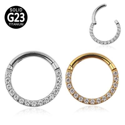 China Best Selling FASHIONABLE jewelry g23 diamond nose ring piercing titanium hinged segment circle ring with CZ to pave for sale