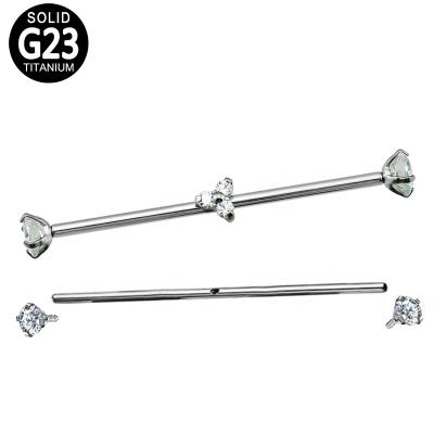 China High Fashionable Polished G23 Titanium Internally Threaded Zircon Dermal Anchor Top Industrial Barbell for sale