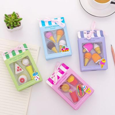 China Wholesale Creative Eraser Cartoon 3D Ice Cream Cake Eraser Pencil Eraser Set Cute Student Erasers Cartoon Stationery Gift Supplies for sale