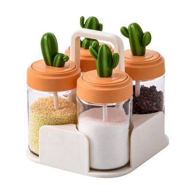 China Sugar Salt Pepper Sealed Cactus Shape Food Bottle Spice Seasoning Pot Kitchen Storage Seasoning Jar With Spoon for sale