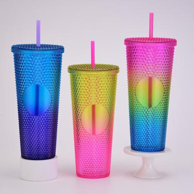 China Dad Viable Star G The Same Style Studded Plastic Cup With Mesh Straw Cup Durian Imperial Cup Pineapple Cup Corn for sale