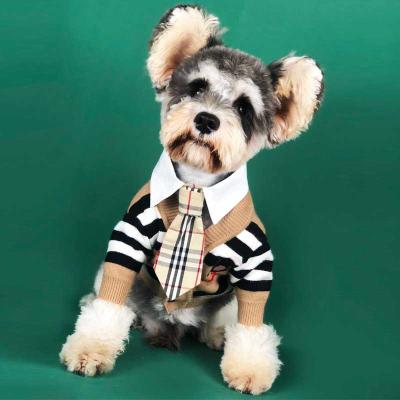 China Sustainable High Quality Brown Striped Pet Clothing Clothes Knitted Cat Puppy Dog Sweater for sale