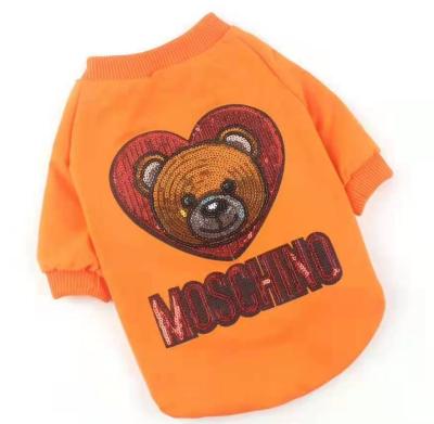 China Wholesale Viable Bear Cat Puppy Dog Sweatshirts Pet Appparel Designer Luxury Clothing Fall Winter Sequin Orange Clothes for sale