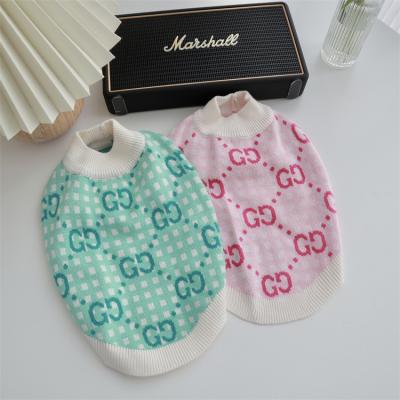 China New Viable Wholesale Pet Clothing Autumn Winter Designer Luxury Green Knitted Sweater Jumper Clothes For Dogs Cats for sale