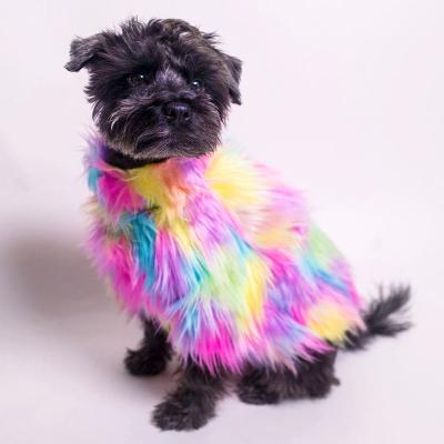 China Viable Fur Puppy Winter Fluffy Pet Apparel Designer Coat Colorful Clothes for sale