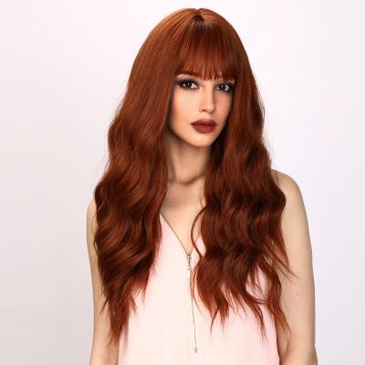 China European and American fashion loose wave wigs, red-brown wavy curly hair, bangs, women's wigs for sale