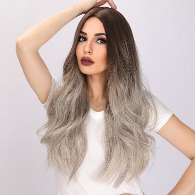 China European and American loose wave gradient wig fashion high-end gray wavy curly hair women's wig for sale