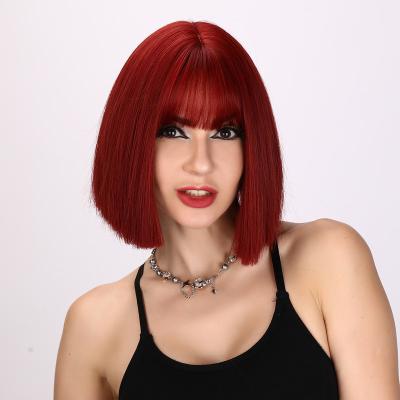 China Fashion straight popular wig in Europe and America, wine red main wave wig for sale