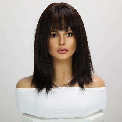 China Europe and America fashion straight popular wigs, with straight black bangs and headband high temperature silk wigs for sale