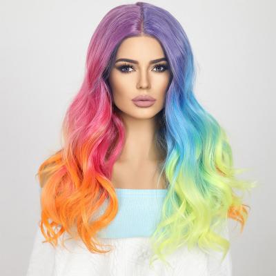 China European and American loose wave rainbow lace wig fashion curly women's wig for sale