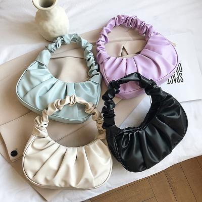 China Fashion Elegant Lady Small Shoulder Bags Women Pleated Soft PU Leather Handbags Cloud Armpit Bag For Women for sale