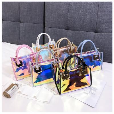 China Large Jelly Custom Fashion Ladies Laser Shoulder Bag Holographic PVC Tote Handbag Hot Sale Products Women Handbag for sale