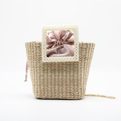 China Fashion New 2020 Summer Straw Bag Fashion Straw Bag Fashion Pearl Handbag Beach Holiday Wind Pearl Handle Basket Bag for sale