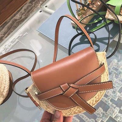 China Fashion PU 2020 Fashion Straw Shoulder Bag Beach Bag Half Circular Rattan Leather Patchwork For Women for sale