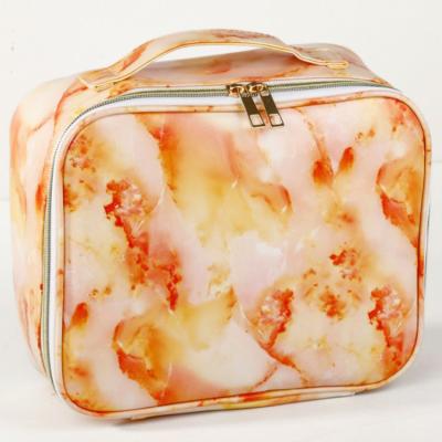 China Fashion PU Cosmetic Bag For Make Up Marble Large Women's Travel Case Makeup Brushes Organizer Storage Pouch Toiletry Large Beauty Fashion for sale