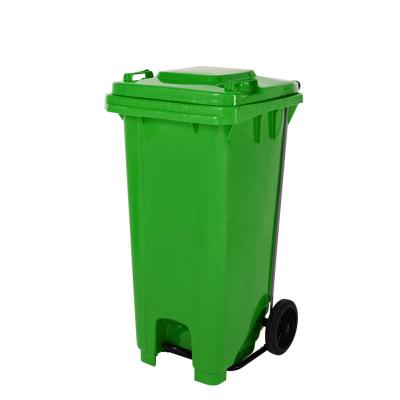 China Sustainable Outdoor Plastic 120 Liter 2 Wheel Pedal Trash Can for sale