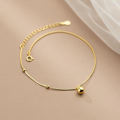 China TRENDY Fashion Round Bead Chain Charm Anklet Gold Plated 925 Sterling Silver Fine Jewelry Anklets For Women for sale