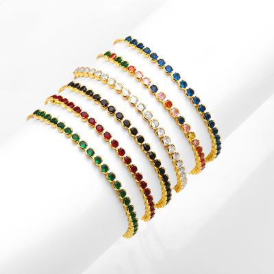 China TRENDY New Colorful Tennis Crystal Zircon Bracelet Adjustable Cubic Zirconia Gold Color Bracelet For Women Jewelry for sale