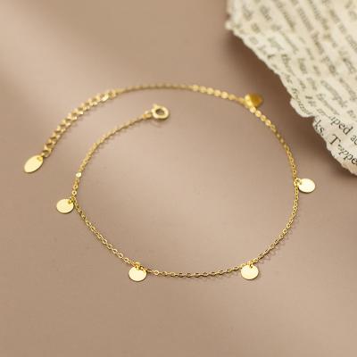 China TRENDY Fashion Gold Round Disc Charm Chain Anklets For Women 925 Sterling Silver Jewelry Anklets for sale