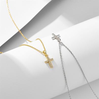 China Trendy Hot Selling Full Of Zircon Cross Pendant Necklace 925 Sterling Sterling Necklace For Women for sale