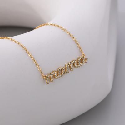 China TRENDY Fashion Gold Plated Diamond Mama Pendant Necklace 925 Sterling Silver Jewelry Mama Letter Necklace For Women Mother's Day for sale