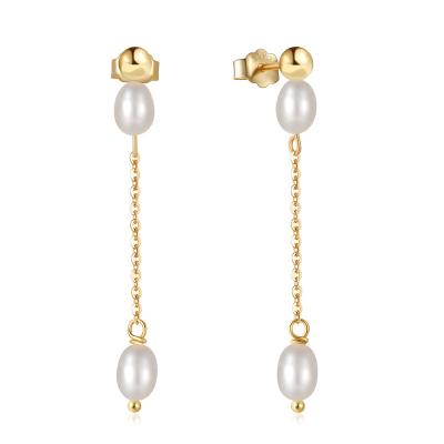 China TRENDY Fashion Baroque Pearl Chain Tassel Stud Earrings Women 925 Sterling Silver Long Pearl Earrings for sale