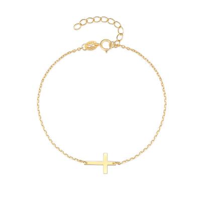 China TRENDY 18K Gold Plated Simple Cross Bracelet 925 Sterling Silver Cross Dainty Bracelet For Women for sale