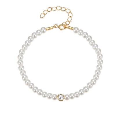 China Nickel-Free Lead-Free Luxury Fine S925 STerling Silver Jewelry 18K Gold Plated Pearl Diamond  Bracelet for women Gift for sale