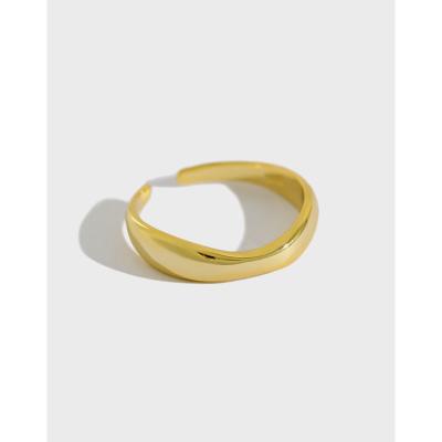 China TRENDY Minimalist Jewelry 18K Gold Plated Rings For Women 925 Sterling Silver Wave Ring Adjustable Gold Ring for sale