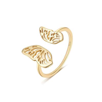 China Nickel-Free Lead-Free Customize FIne Butterfly Ring Jewelry 18K Gold Plated Adjustable S925 Sterling Silver Rings for sale