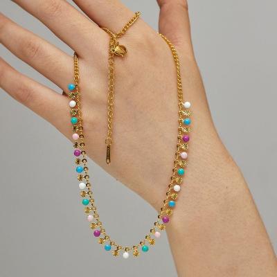 China Nickel-Free Lead-Free Fine 18K gold plated Rainbow Bead Necklaces Stainless Steel Tassel Chain Necklace jewelry for sale