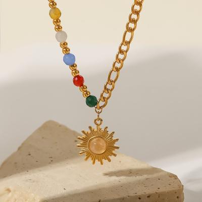 China Trendy Sun Pendant Stainless Steel Natural Stone Necklace For Women18K Gold Plated Necklace Jewelry for sale