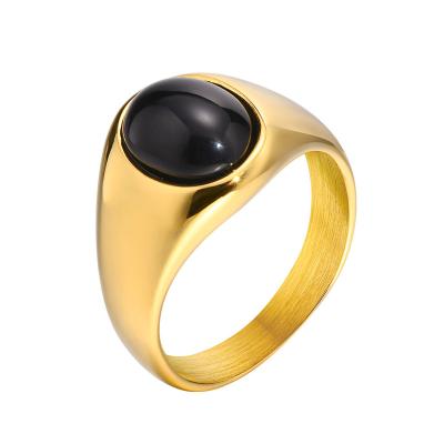 China TRENDY European Fashion Vintage Oval Moss Agate Ring 316L Natural Stone Gem Stainless Steel Rings Women for sale