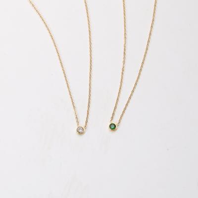 China TRENDY 18K Gold Plated Single Cz Zircon Necklace Stainless Steel Pendant Necklace For Women Fashion Jewelry for sale