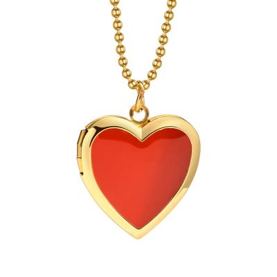 China Trendy Trendy Double Heart Pendant Necklace Stainless Long Beaded Chain Necklace Jewelry Women for sale