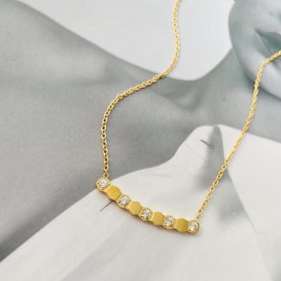 China Trendy Elongated honeycomb Zircon Pendant Necklace 18K Gold Plated Stainless Steel Necklace Jewelry for sale