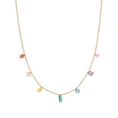 China TRENDY Fashion Rainbow Diamond Zircon Charm Necklace Stainless Steel 18K Gold Plated Jewelry Necklace For Women for sale