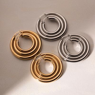 China TRENDY New Popular 18K Stainless Steel Gold Plated Earrings Minimalist Exaggerated Round Hoop Earrings for sale