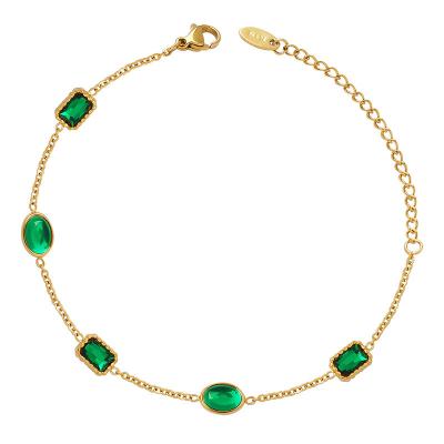 China TRENDY Wholesale Gold Bracelet Women Stainless Steel 18K Gold Plated Zircon Bracelet Green Stone Bracelet for sale