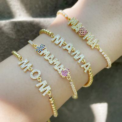 China TRENDY Creative Zircon Copper Letter Bracelet Mom Mama Adjustable Bracelet For Mothers Day Gifts for sale