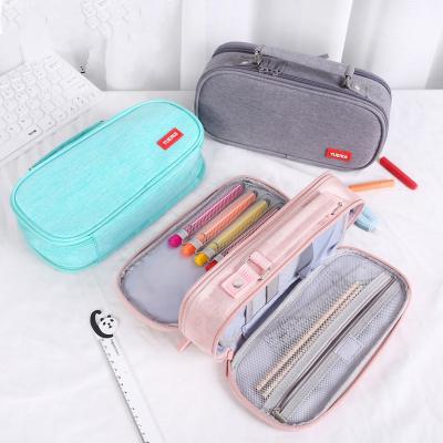 China New Fashion Simple Design 2 Pen Bag Fold Two Layers Large Capacity School Pencil Case for sale