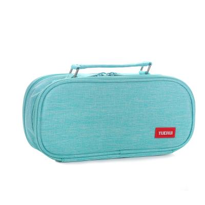 China Simple Double Sided Canvas Pencil Case Plain For Students Multifunction Coral Green for sale