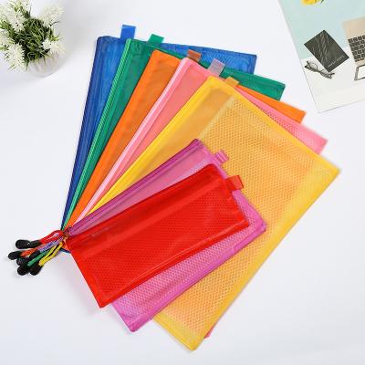 China Various sizes of student and coffice double-layer mesh bags, thick zippered side bags, frosted file bags for sale