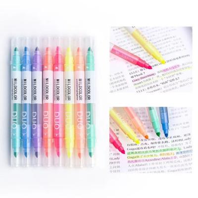 China Promotional Markers & Korean Cute Fancy Highlighter Pen Fluorescent Kawaii Marker Pen Set 8pcs Dual Highlighter Bars Korean Main Marker Pen for sale