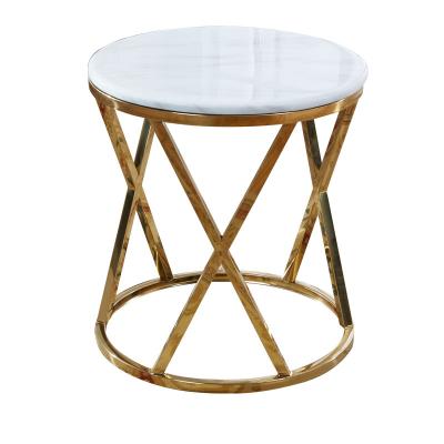 China Modern Living Room Furniture Side Stool Modern Coffee Table Stainless Steel Round Cream Marble Coffee Tables And Side Tables Set for sale