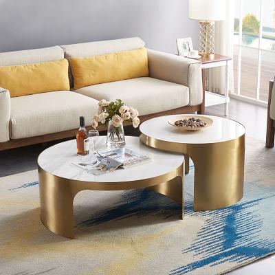 China Modern Luxury Modern Living Room Furniture Stainless Steel Gold Round Metal Center Table for sale