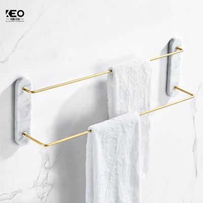 China KEO White Marble Brass Towel Modern Stretch Nordic Golden Bathroom Storage Towel Rack Bathroom Accessories Set for sale