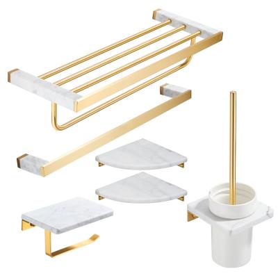 China Modern Nordic Brass Marble Bathroom Shelf Towel Rack Pendant Set for sale